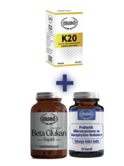 K20 takviye edici gıda ve hediye probiyotik mikroorganizma, ascophyllum nodosum, beta glukan kapsül paketi