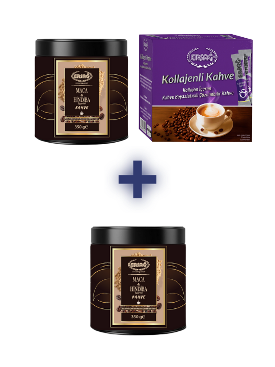 Maca hindiba içerikli 350 gr toz kahve ve kollajenli kahve avantaj seti kampanyası